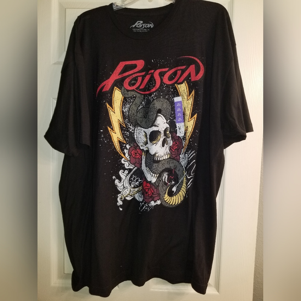 Men's Poison Rock Band Skull Snake Roses Graphic Black Tshirt XXL 2XL